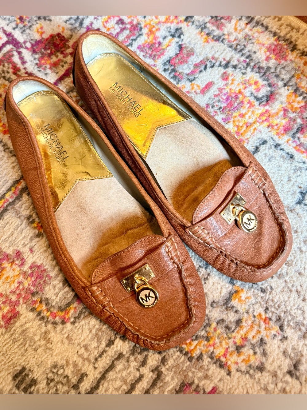 Michael Kors Tan Leather MK Charm Flats